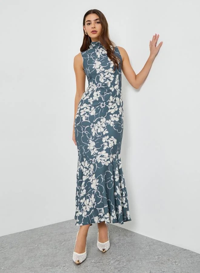 ستايلي فستان طويل بلا أكمام بحافة ميرميد وطبعة زهور للنساء